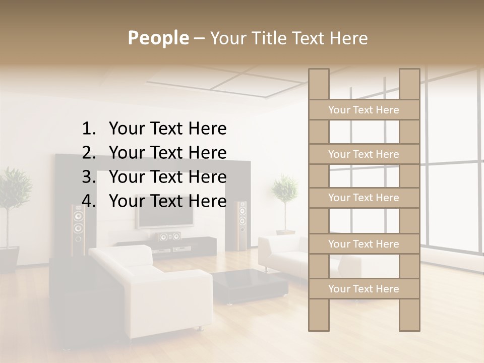 A Living Room With White Furniture And A Flat Screen Tv PowerPoint Template