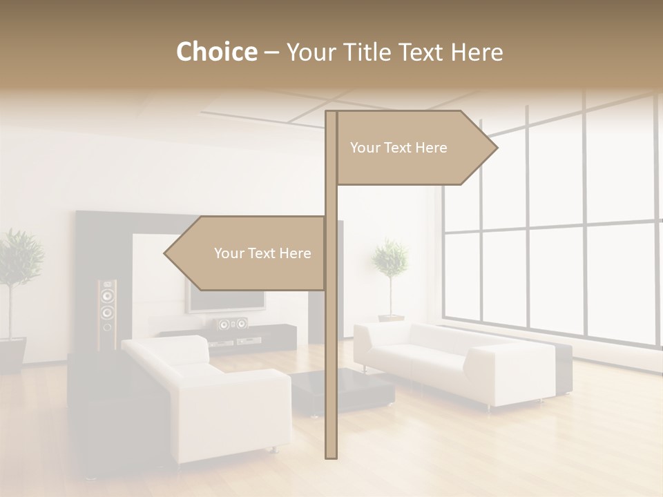 A Living Room With White Furniture And A Flat Screen Tv PowerPoint Template
