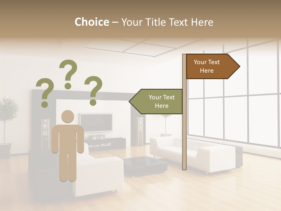 A Living Room With White Furniture And A Flat Screen Tv PowerPoint Template