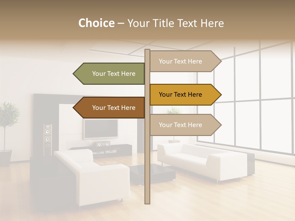 A Living Room With White Furniture And A Flat Screen Tv PowerPoint Template
