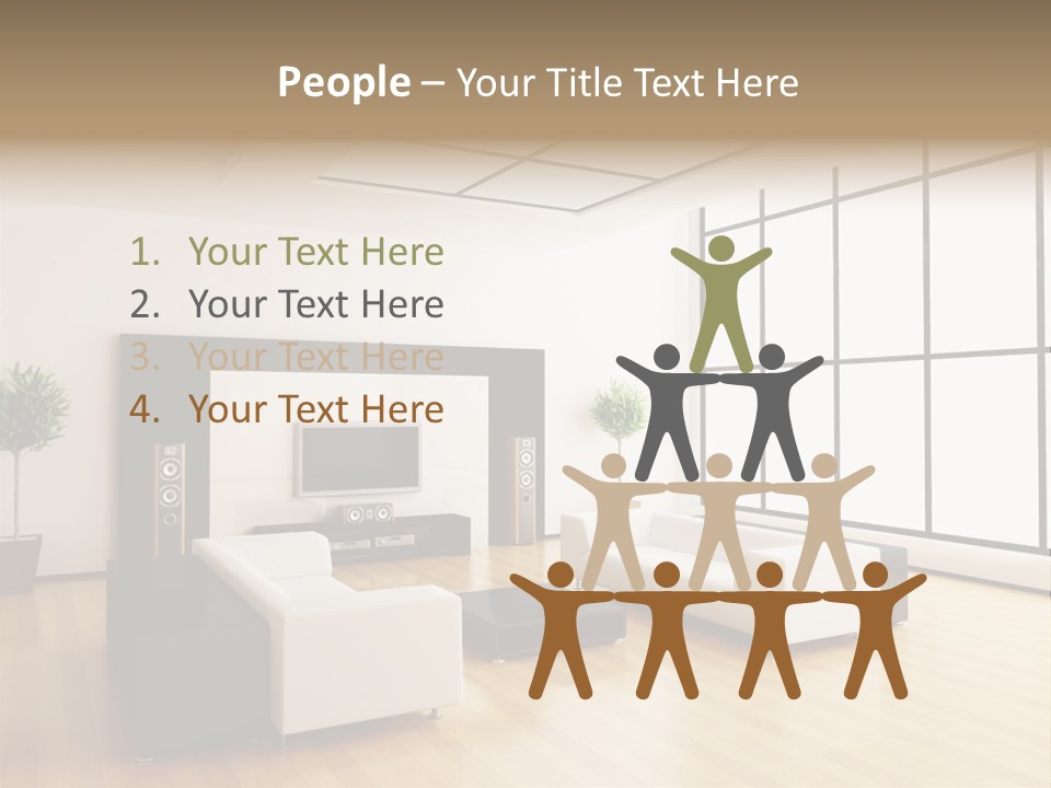 A Living Room With White Furniture And A Flat Screen Tv PowerPoint Template