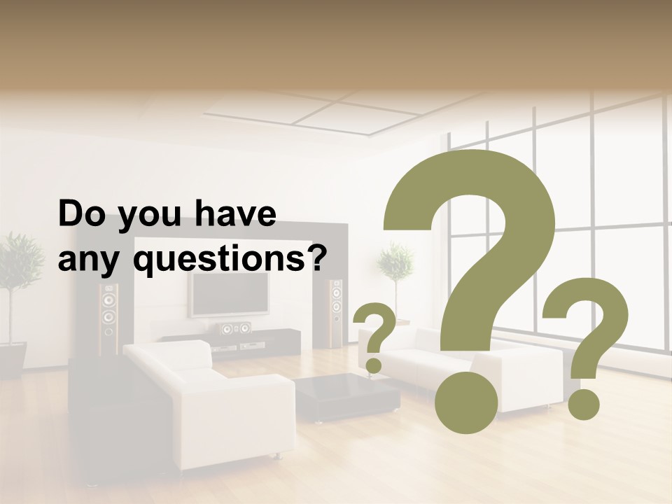 A Living Room With White Furniture And A Flat Screen Tv PowerPoint Template