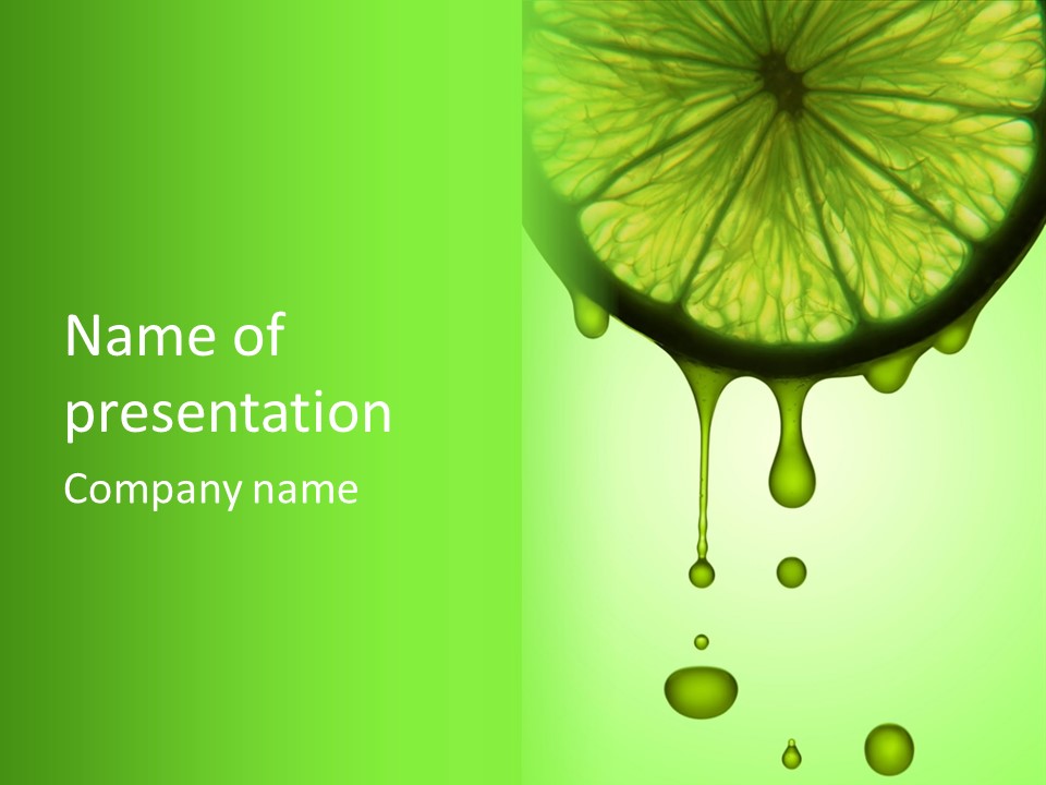 A Slice Of Lime With Drops Of Water On A Green Background PowerPoint Template