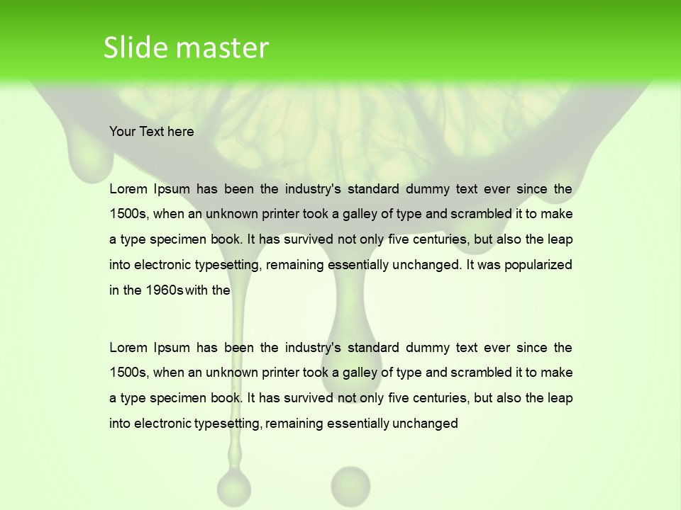A Slice Of Lime With Drops Of Water On A Green Background PowerPoint Template