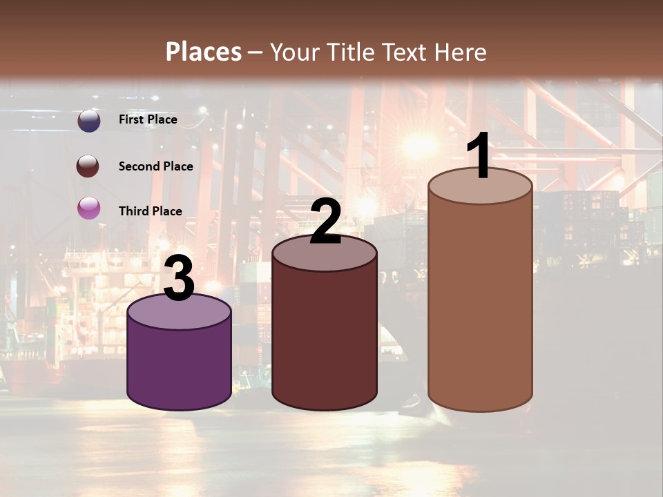 A Large Cargo Ship In A Harbor At Night PowerPoint Template