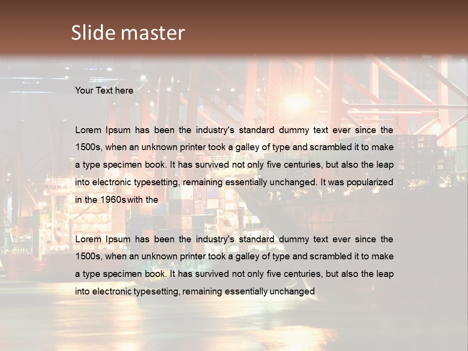 A Large Cargo Ship In A Harbor At Night PowerPoint Template