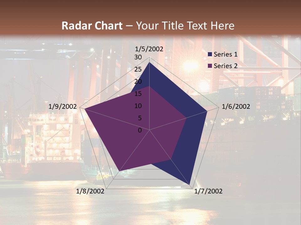 A Large Cargo Ship In A Harbor At Night PowerPoint Template