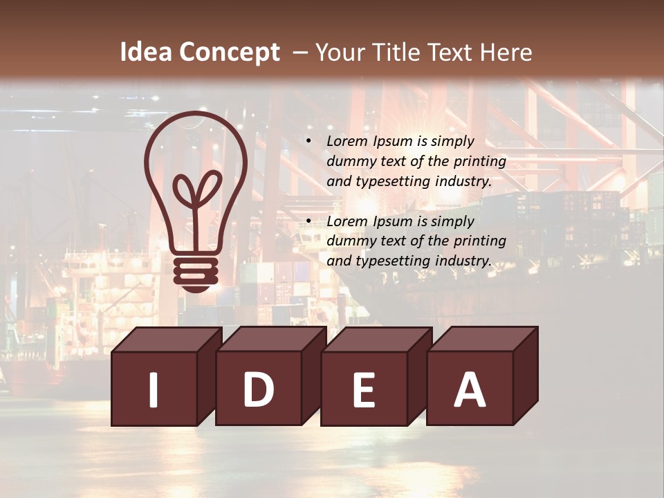 A Large Cargo Ship In A Harbor At Night PowerPoint Template