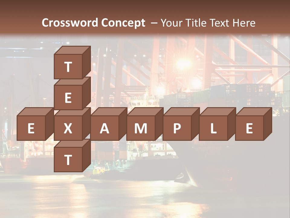 A Large Cargo Ship In A Harbor At Night PowerPoint Template