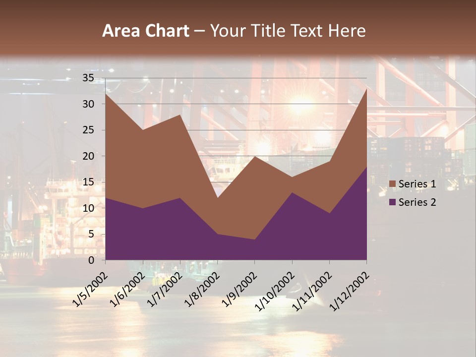 A Large Cargo Ship In A Harbor At Night PowerPoint Template
