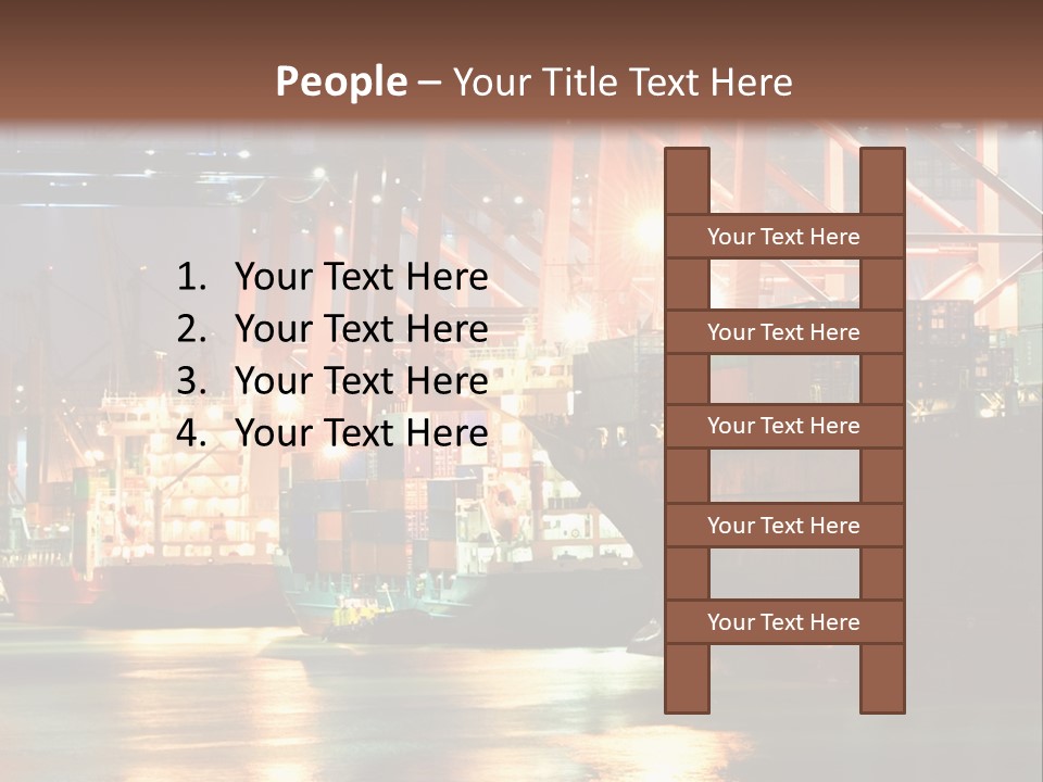 A Large Cargo Ship In A Harbor At Night PowerPoint Template