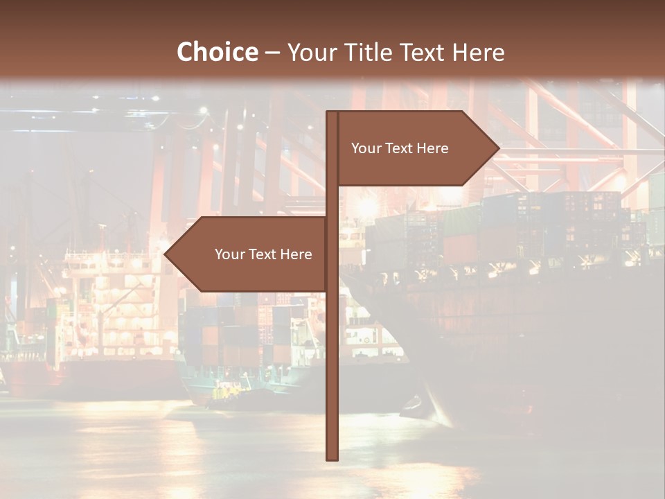 A Large Cargo Ship In A Harbor At Night PowerPoint Template