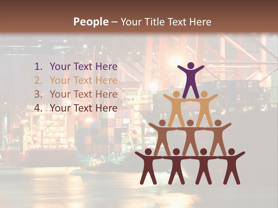 A Large Cargo Ship In A Harbor At Night PowerPoint Template