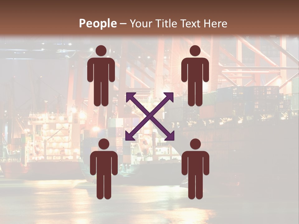 A Large Cargo Ship In A Harbor At Night PowerPoint Template