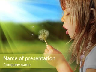 A Little Girl Blowing A Dandelion On A Sunny Day PowerPoint Template