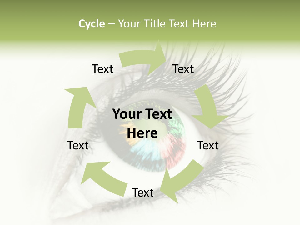 A Close Up Of A Person's Eye With A Rainbow Colored Iris PowerPoint Template