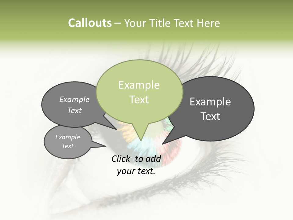 A Close Up Of A Person's Eye With A Rainbow Colored Iris PowerPoint Template
