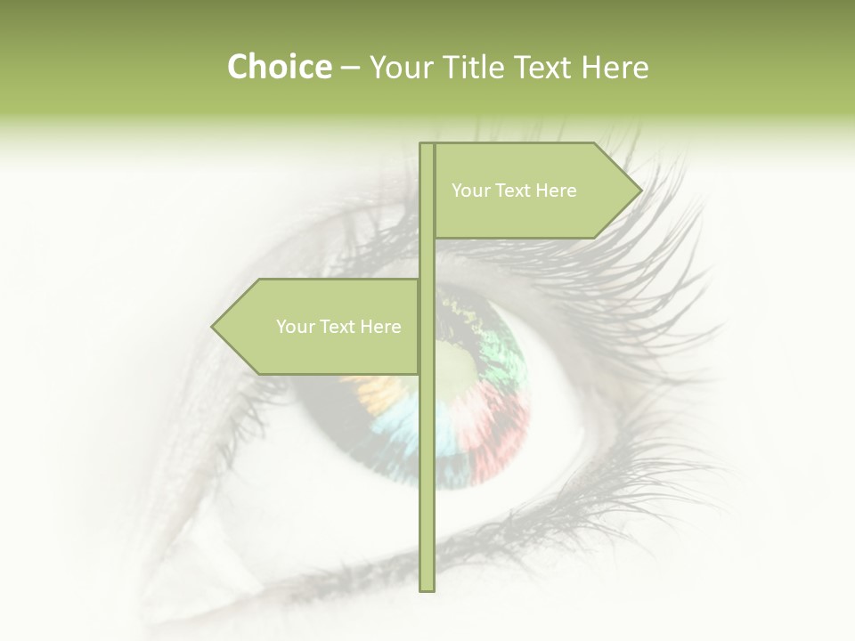 A Close Up Of A Person's Eye With A Rainbow Colored Iris PowerPoint Template