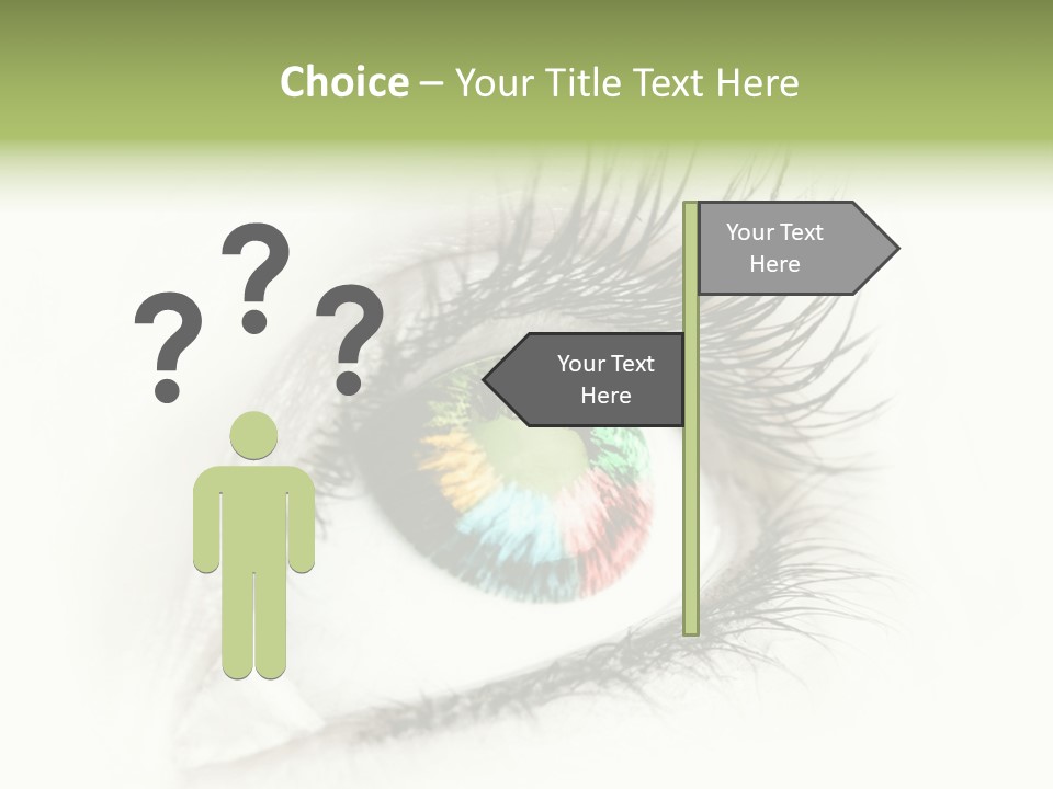 A Close Up Of A Person's Eye With A Rainbow Colored Iris PowerPoint Template