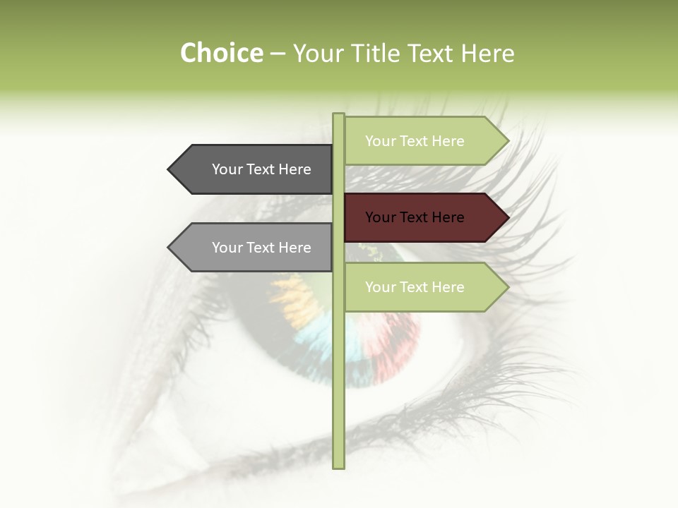 A Close Up Of A Person's Eye With A Rainbow Colored Iris PowerPoint Template