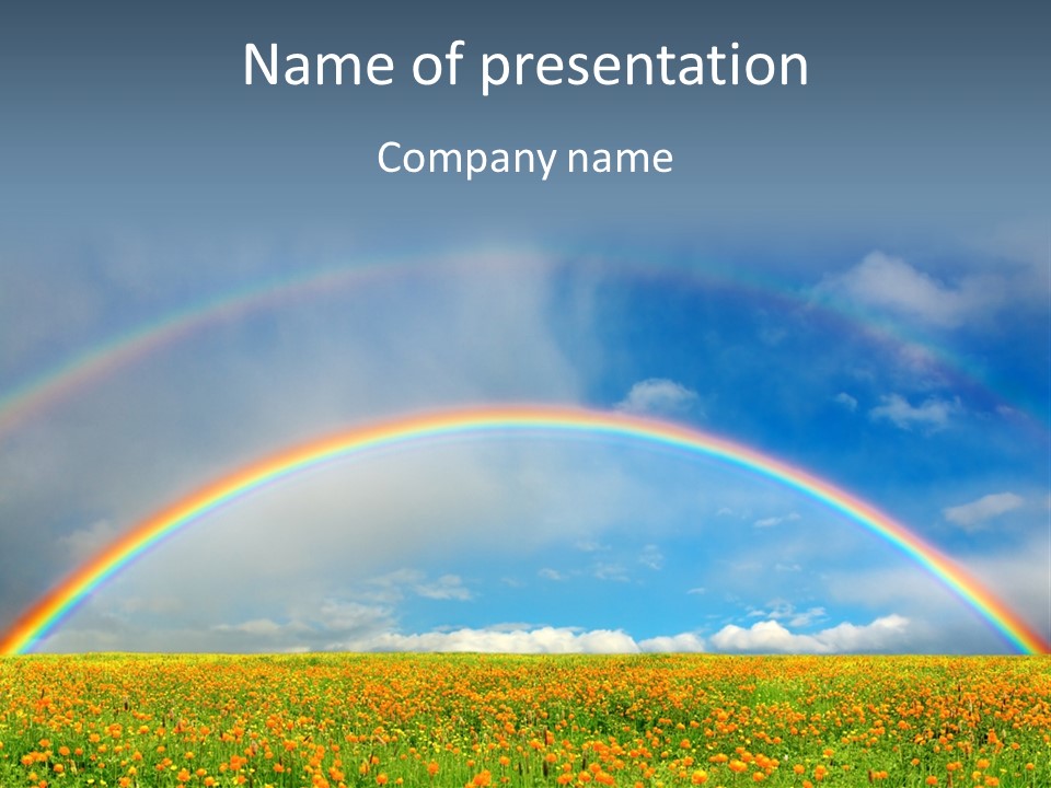 A Rainbow In The Sky Over A Field Of Flowers PowerPoint Template