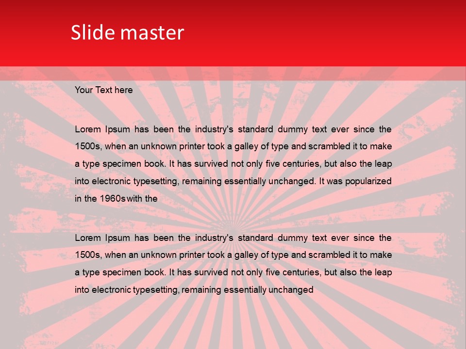 A Red And Black Background With A Black And White Sunburst PowerPoint Template