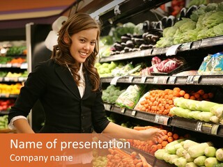 A Woman Standing In Front Of A Display Of Vegetables PowerPoint Template