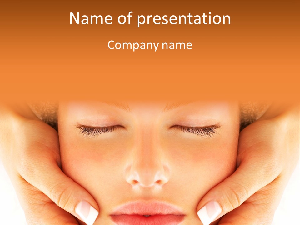 A Woman With Her Eyes Closed With Her Hands On Her Face PowerPoint Template