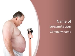 A Man With A Large Belly Standing Next To A Pink Object PowerPoint Template