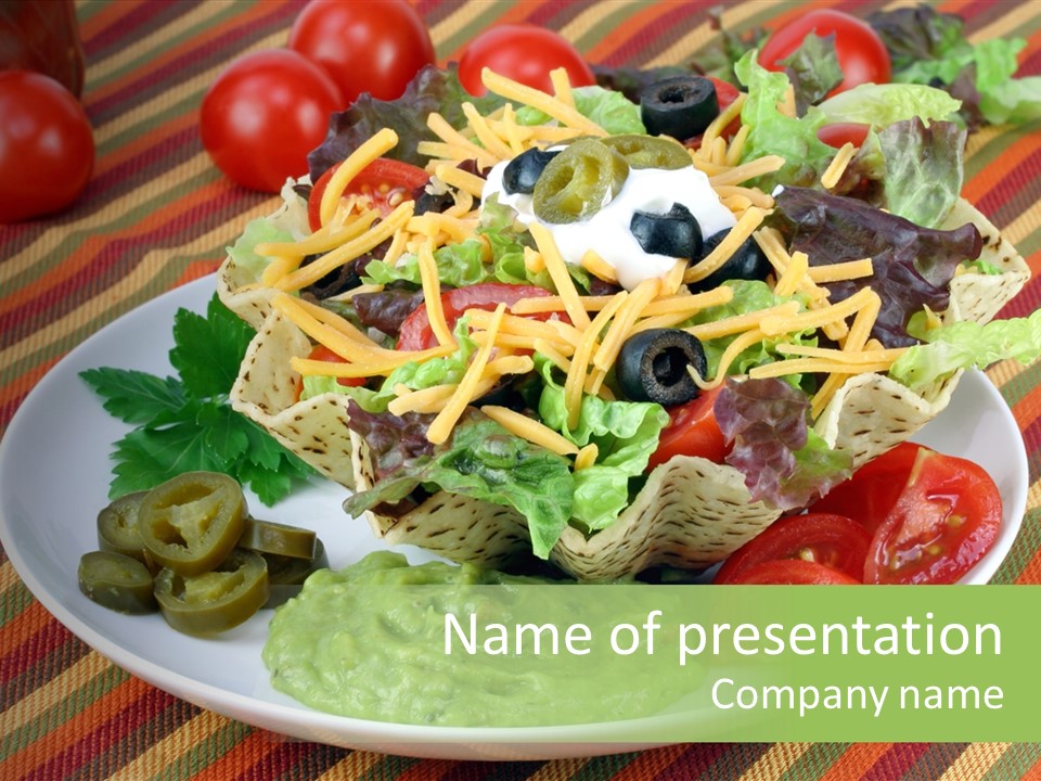 A White Plate Topped With A Salad Covered In Cheese PowerPoint Template