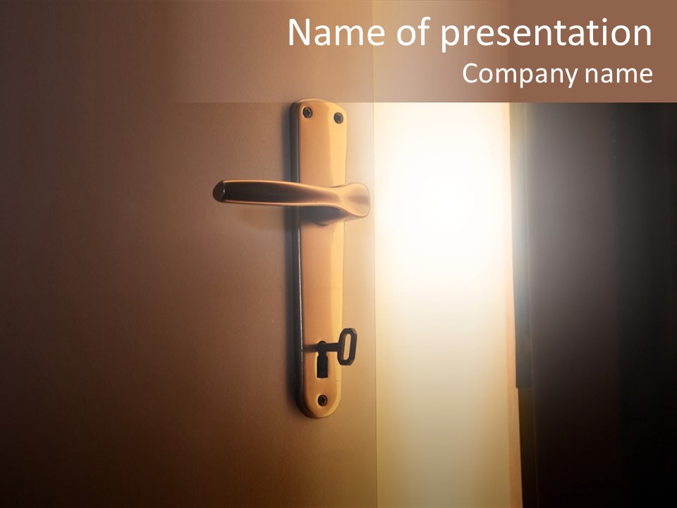 A Door Handle On A Door With A Light Coming Through It PowerPoint Template
