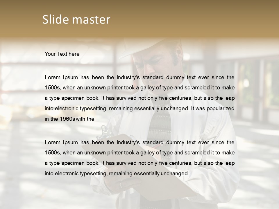 A Man In A Hard Hat Writing On A Clipboard PowerPoint Template