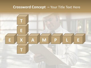 A Man In A Hard Hat Writing On A Clipboard PowerPoint Template