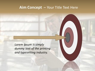 A Man In A Hard Hat Writing On A Clipboard PowerPoint Template