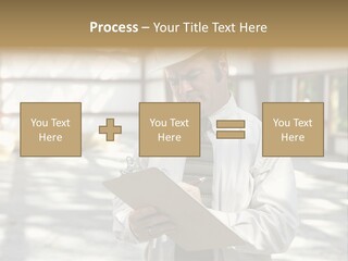 A Man In A Hard Hat Writing On A Clipboard PowerPoint Template
