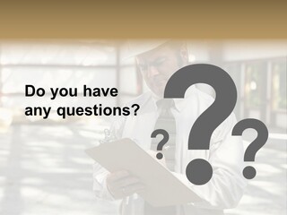 A Man In A Hard Hat Writing On A Clipboard PowerPoint Template
