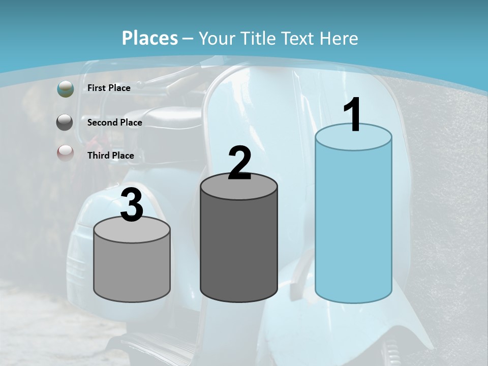 A Blue Motor Scooter Parked In Front Of A Stone Wall PowerPoint Template