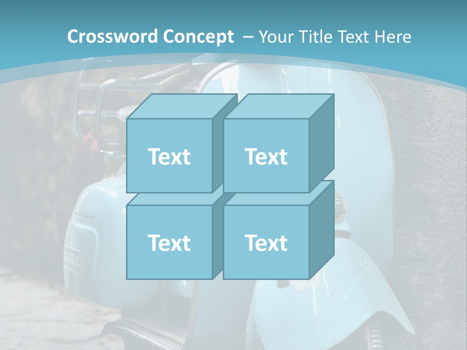 A Blue Motor Scooter Parked In Front Of A Stone Wall PowerPoint Template