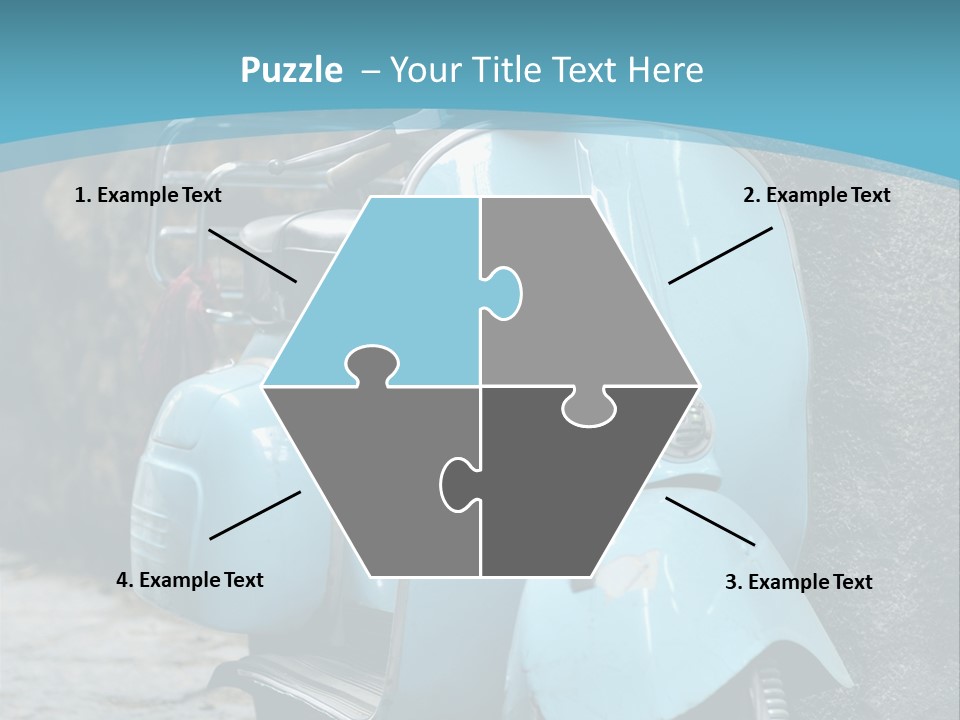 A Blue Motor Scooter Parked In Front Of A Stone Wall PowerPoint Template