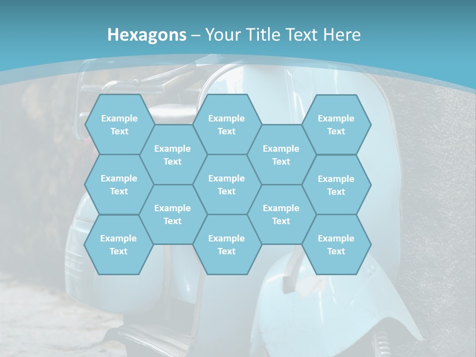 A Blue Motor Scooter Parked In Front Of A Stone Wall PowerPoint Template