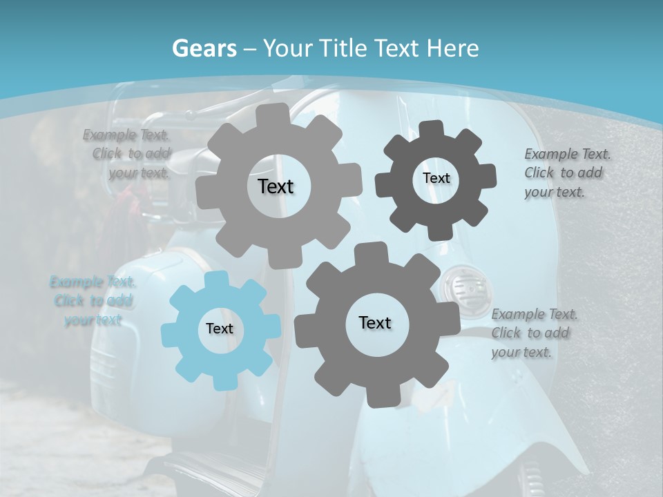 A Blue Motor Scooter Parked In Front Of A Stone Wall PowerPoint Template