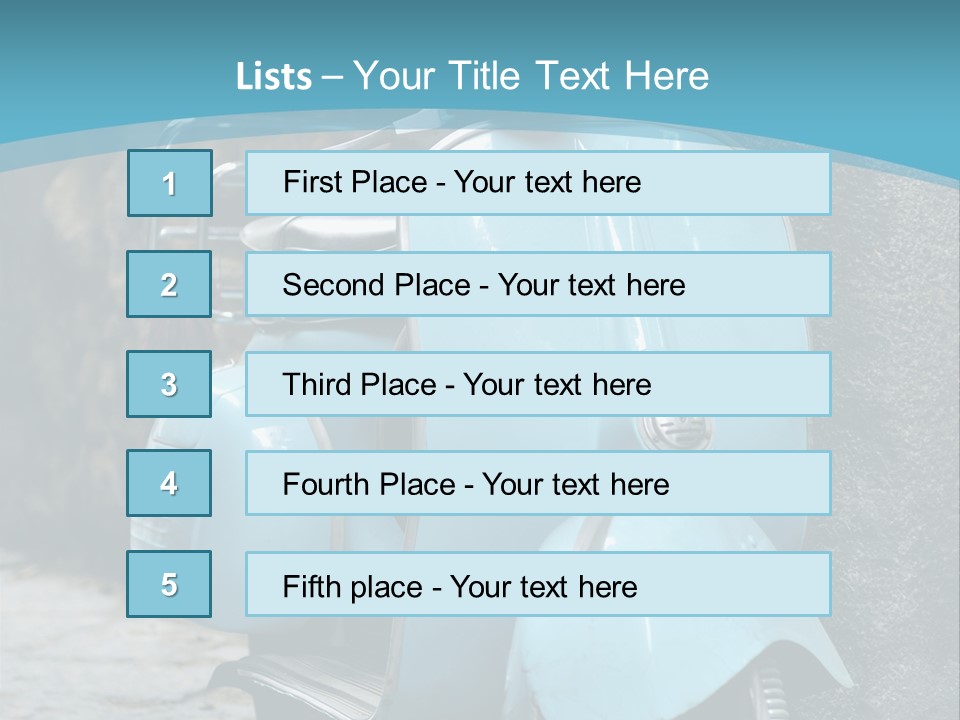 A Blue Motor Scooter Parked In Front Of A Stone Wall PowerPoint Template