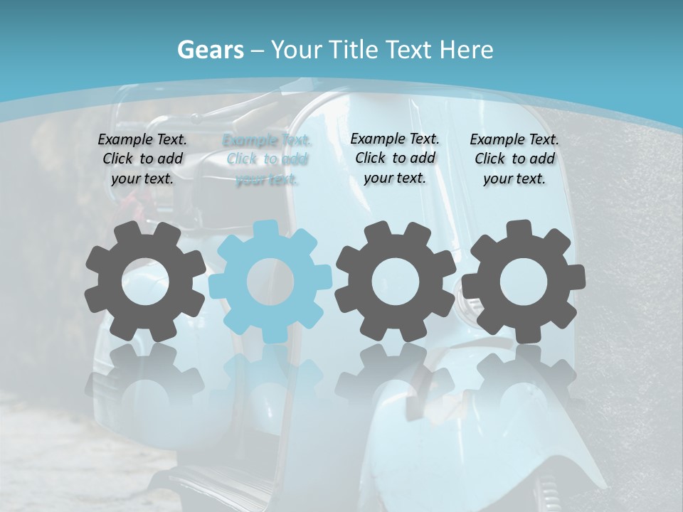 A Blue Motor Scooter Parked In Front Of A Stone Wall PowerPoint Template