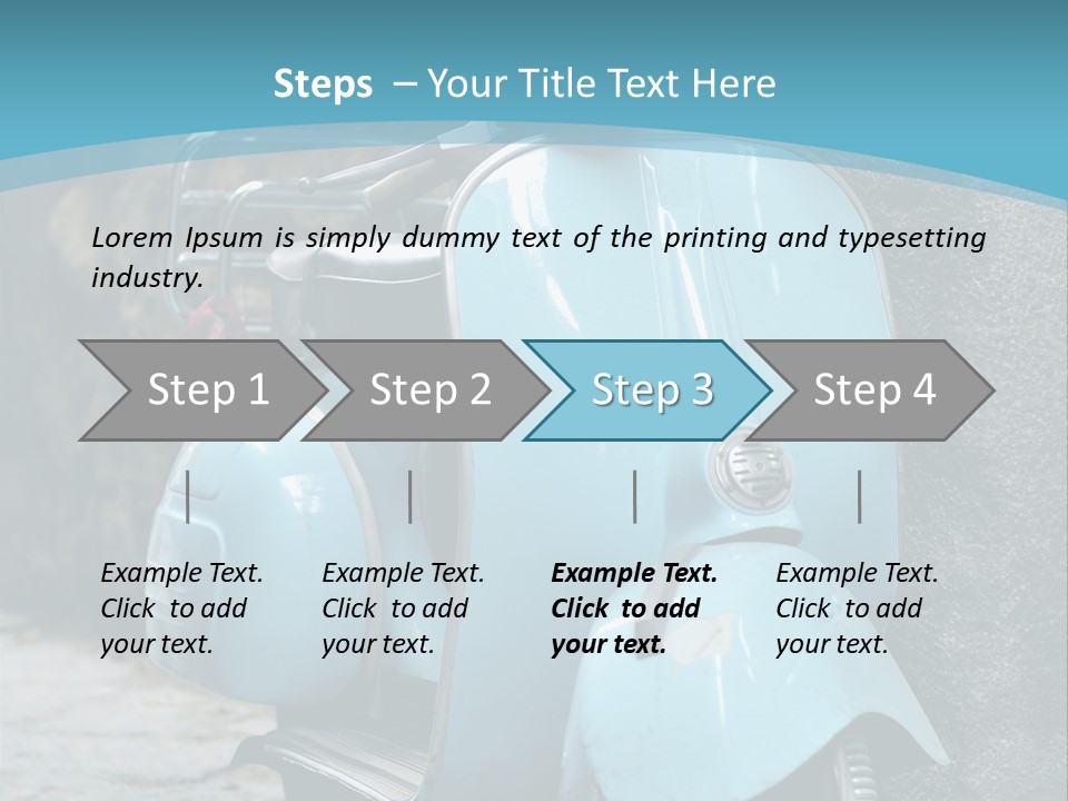 A Blue Motor Scooter Parked In Front Of A Stone Wall PowerPoint Template