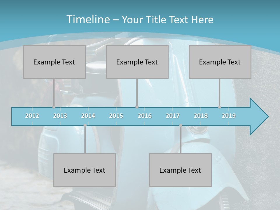 A Blue Motor Scooter Parked In Front Of A Stone Wall PowerPoint Template