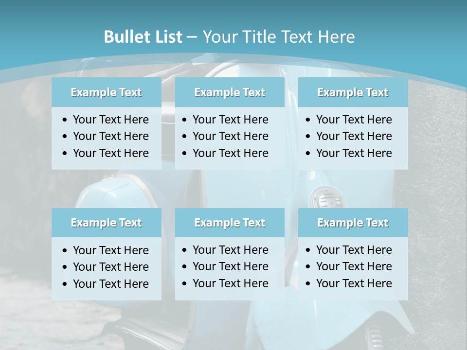 A Blue Motor Scooter Parked In Front Of A Stone Wall PowerPoint Template