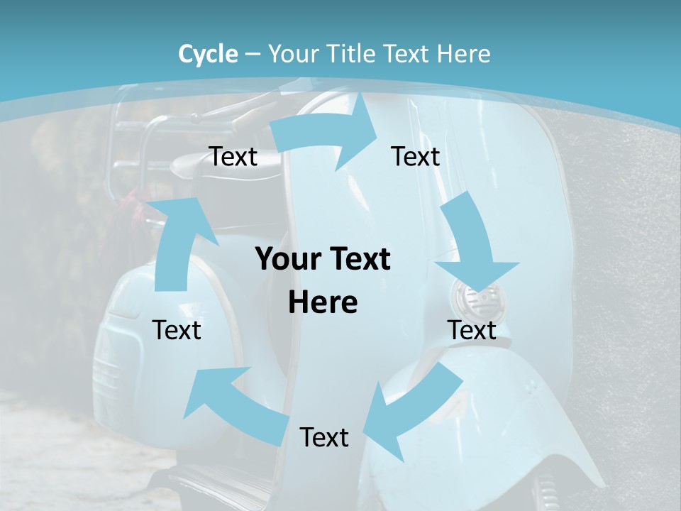 A Blue Motor Scooter Parked In Front Of A Stone Wall PowerPoint Template