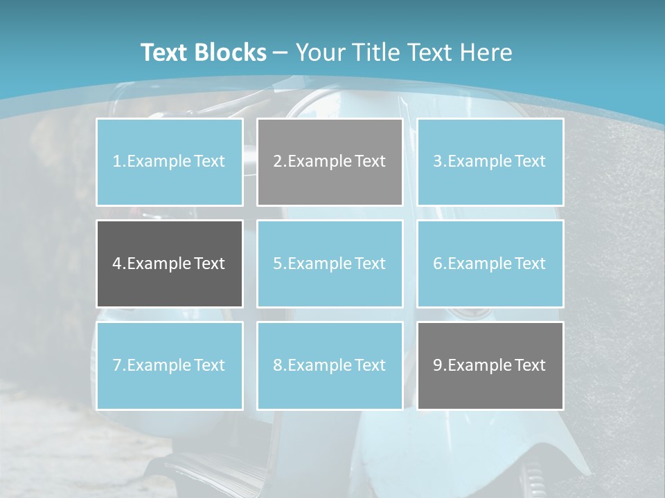 A Blue Motor Scooter Parked In Front Of A Stone Wall PowerPoint Template