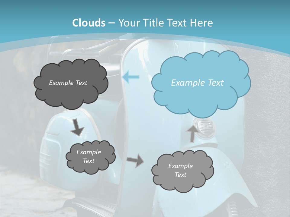 A Blue Motor Scooter Parked In Front Of A Stone Wall PowerPoint Template