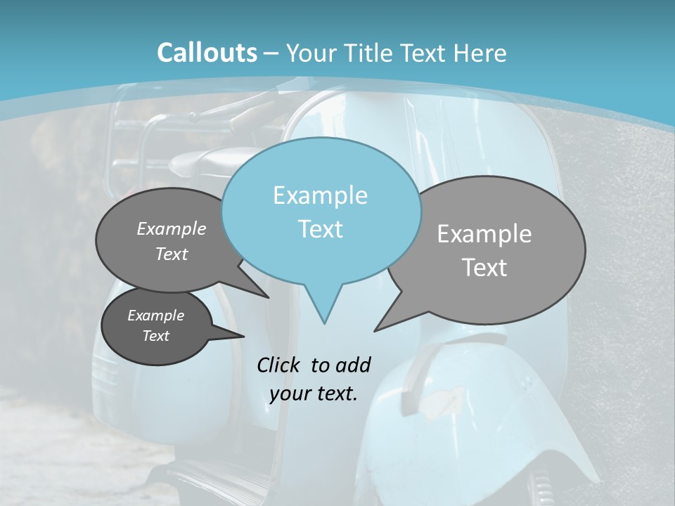 A Blue Motor Scooter Parked In Front Of A Stone Wall PowerPoint Template